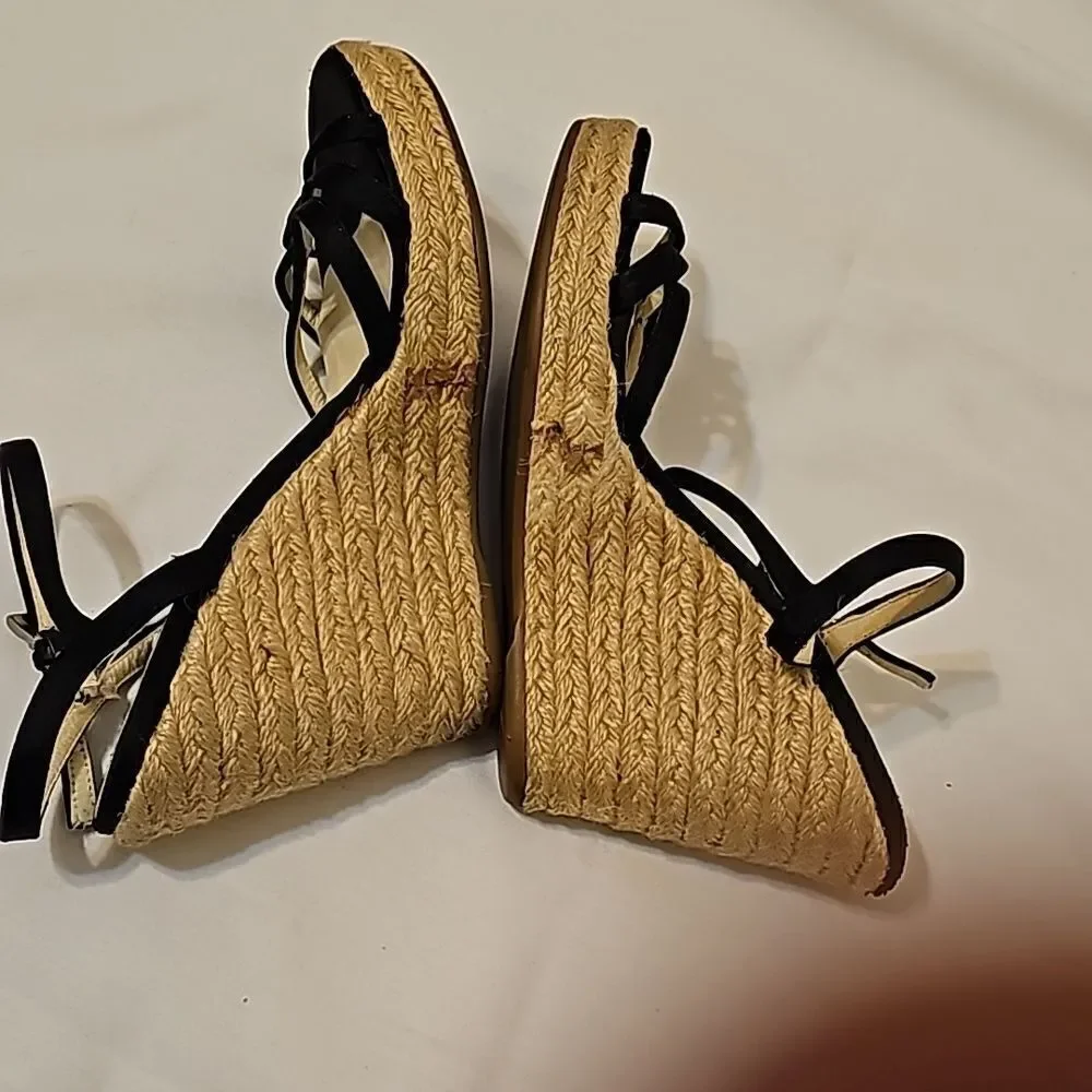 PRADA SPORT Black Leather Wedge Espadrilles - Picture 3 of 10